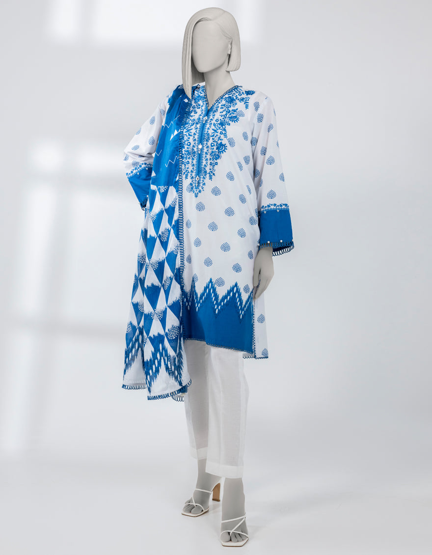 Lawn White Unstitched Suit - J. Junaid Jamshed