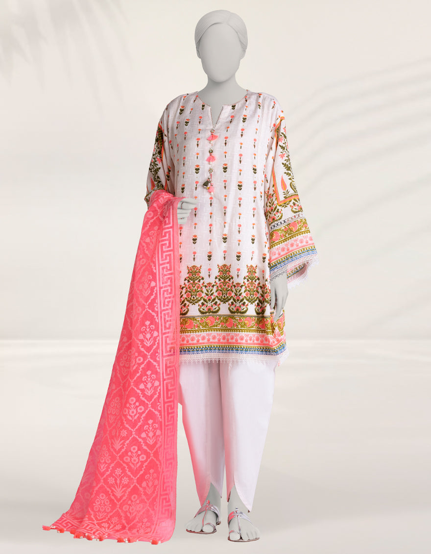 Dobby Pink Unstitched Suit - J. Junaid Jamshed