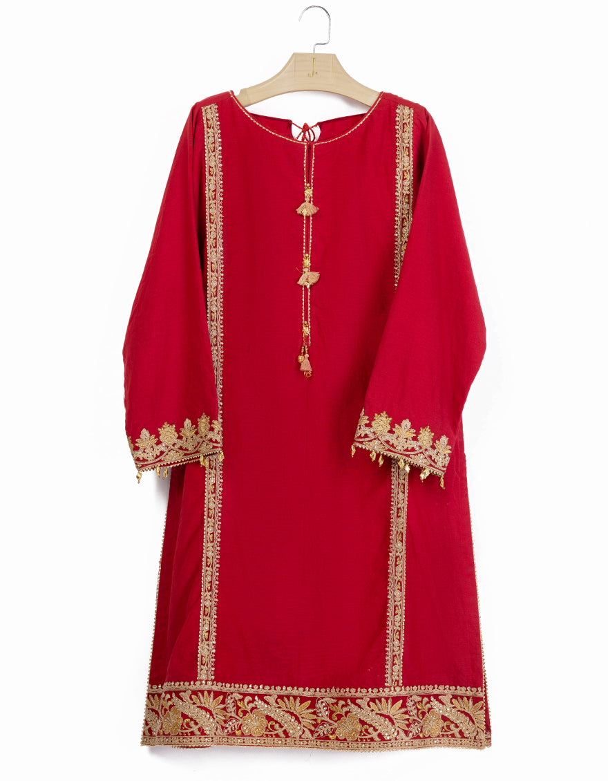 Organza Red Kurti - J. Junaid Jamshed
