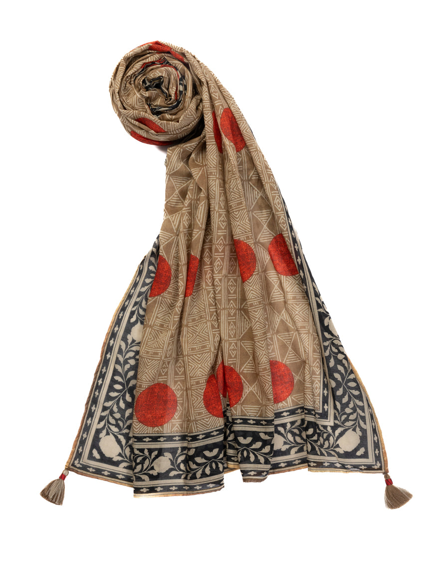 Lawn Beige Dupatta - J. Junaid Jamshed