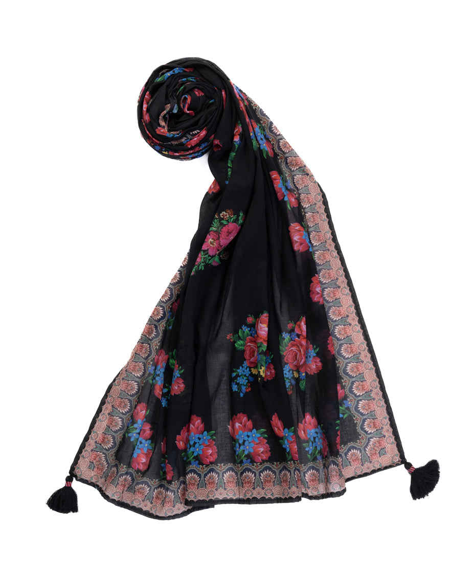 Lawn Black Dupatta - J. Junaid Jamshed