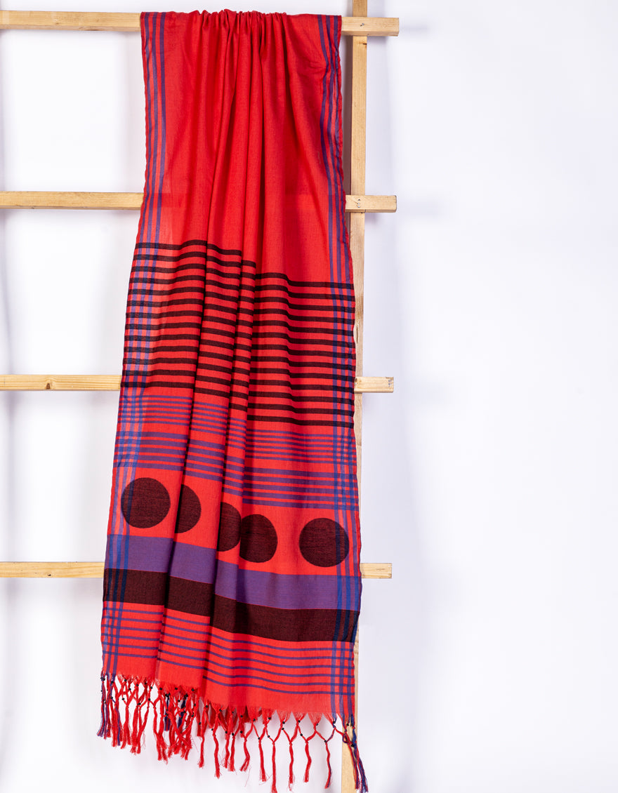 Jacquard Red Dupatta - J. Junaid Jamshed