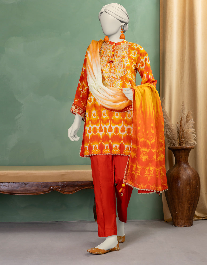 Lawn Orange Unstitched Suit - J. Junaid Jamshed