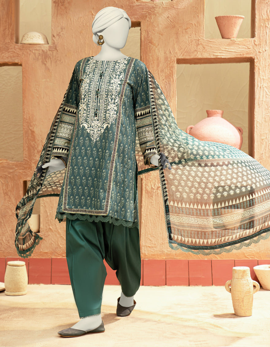 Lawn Green Unstitched Suit - J. Junaid Jamshed