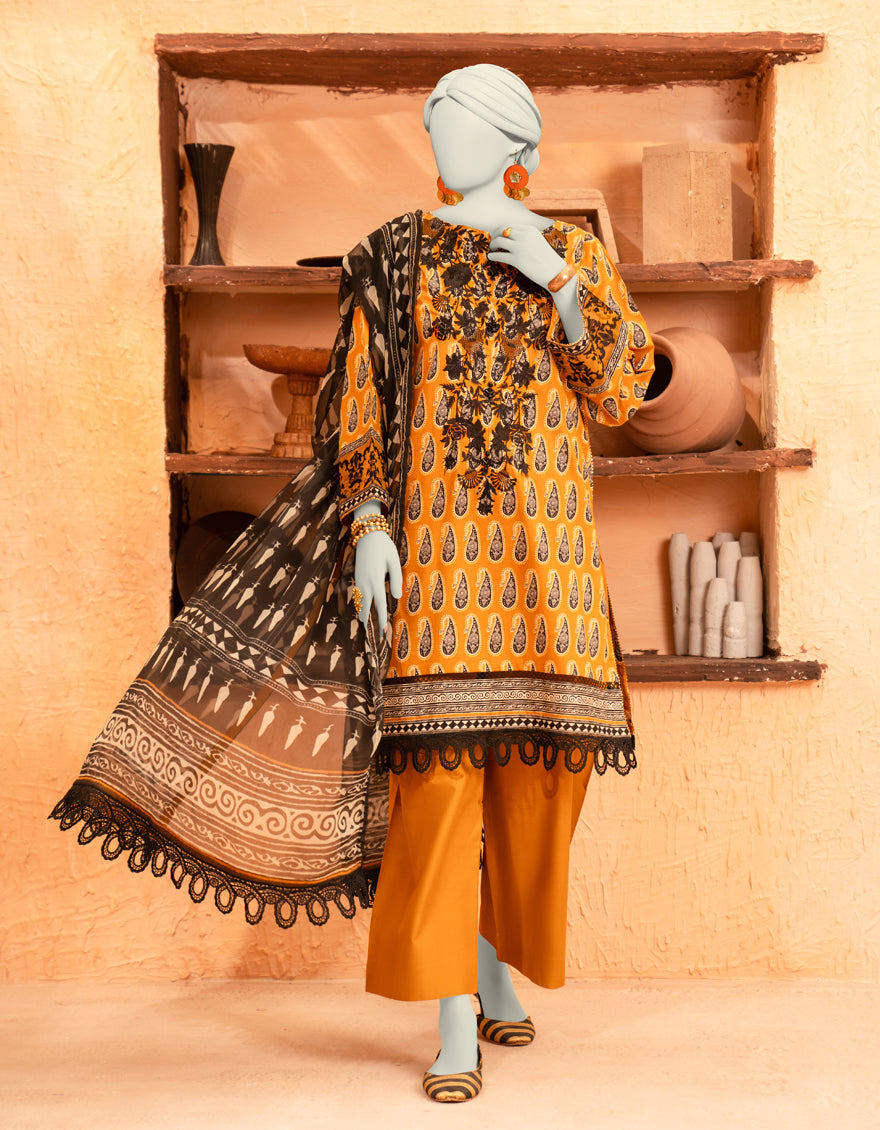 Lawn Mustard Unstitched Suit - J. Junaid Jamshed