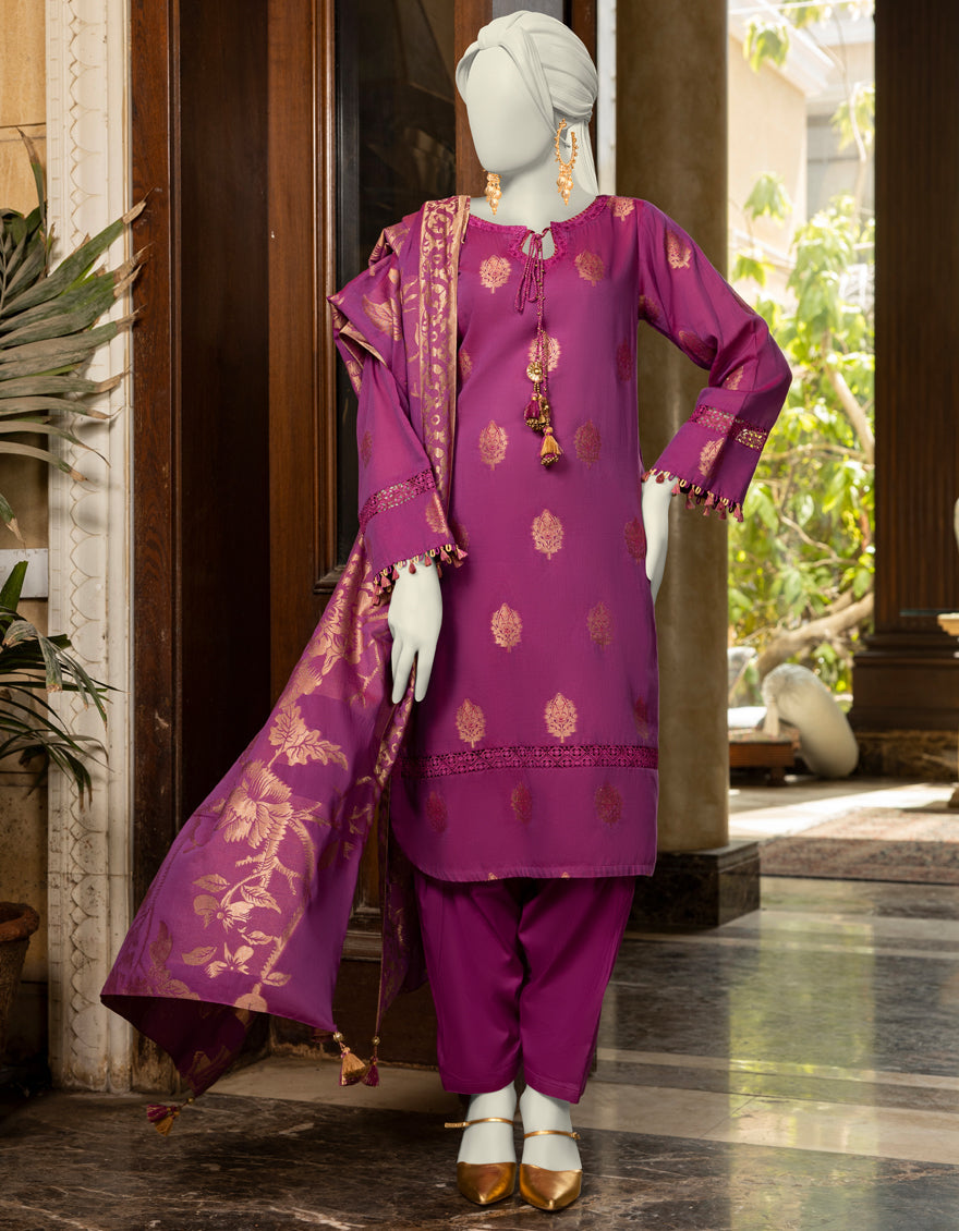 Jacquard Purple Unstitched Suit - J. Junaid Jamshed