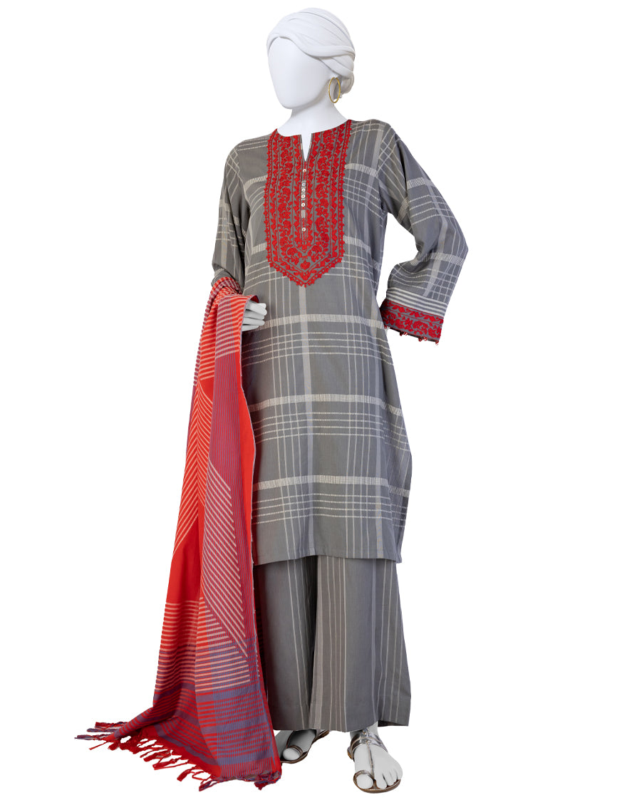 Lawn Grey Stitched Suit - J. Junaid Jamshed