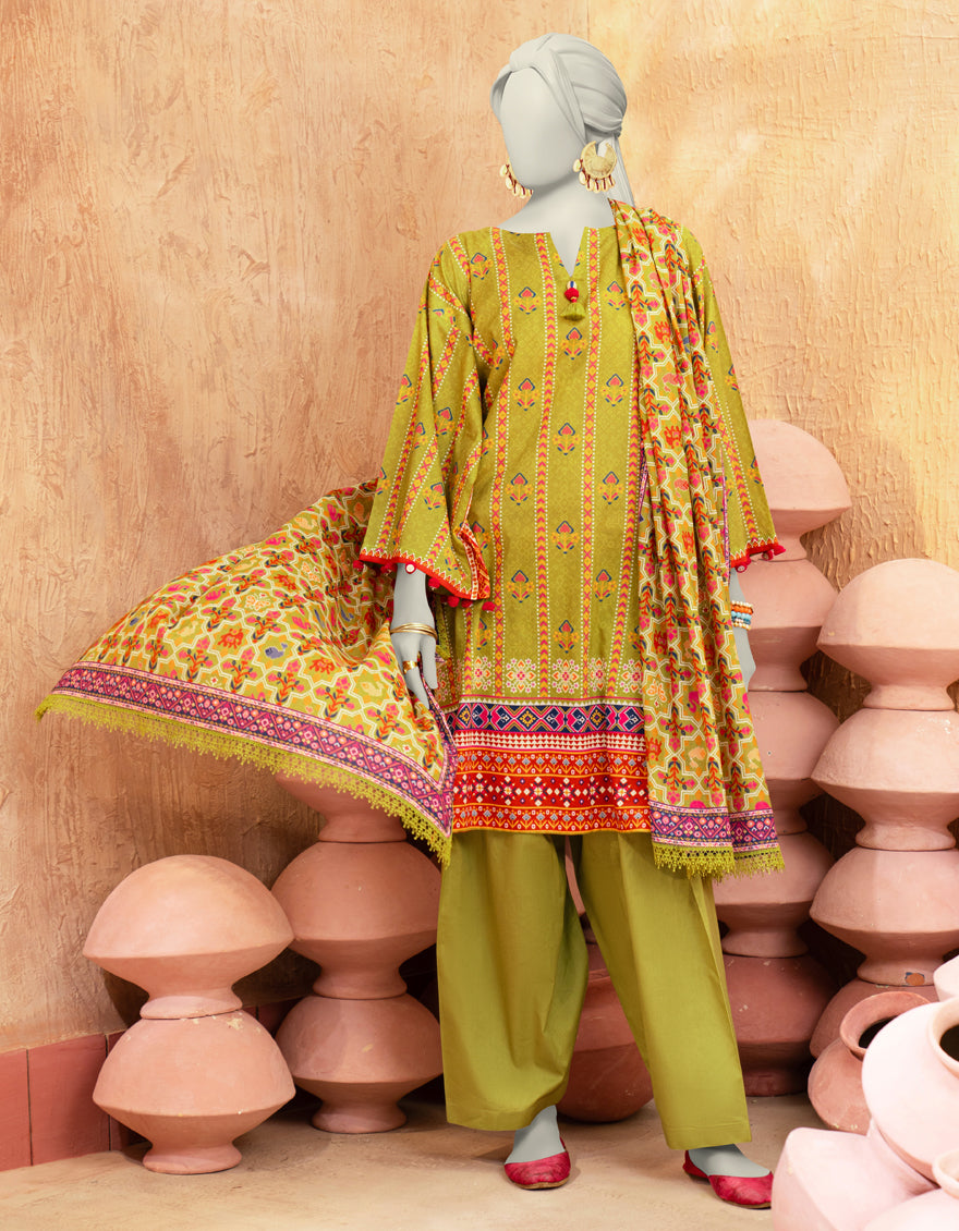 Lawn Green Unstitched Suit - J. Junaid Jamshed