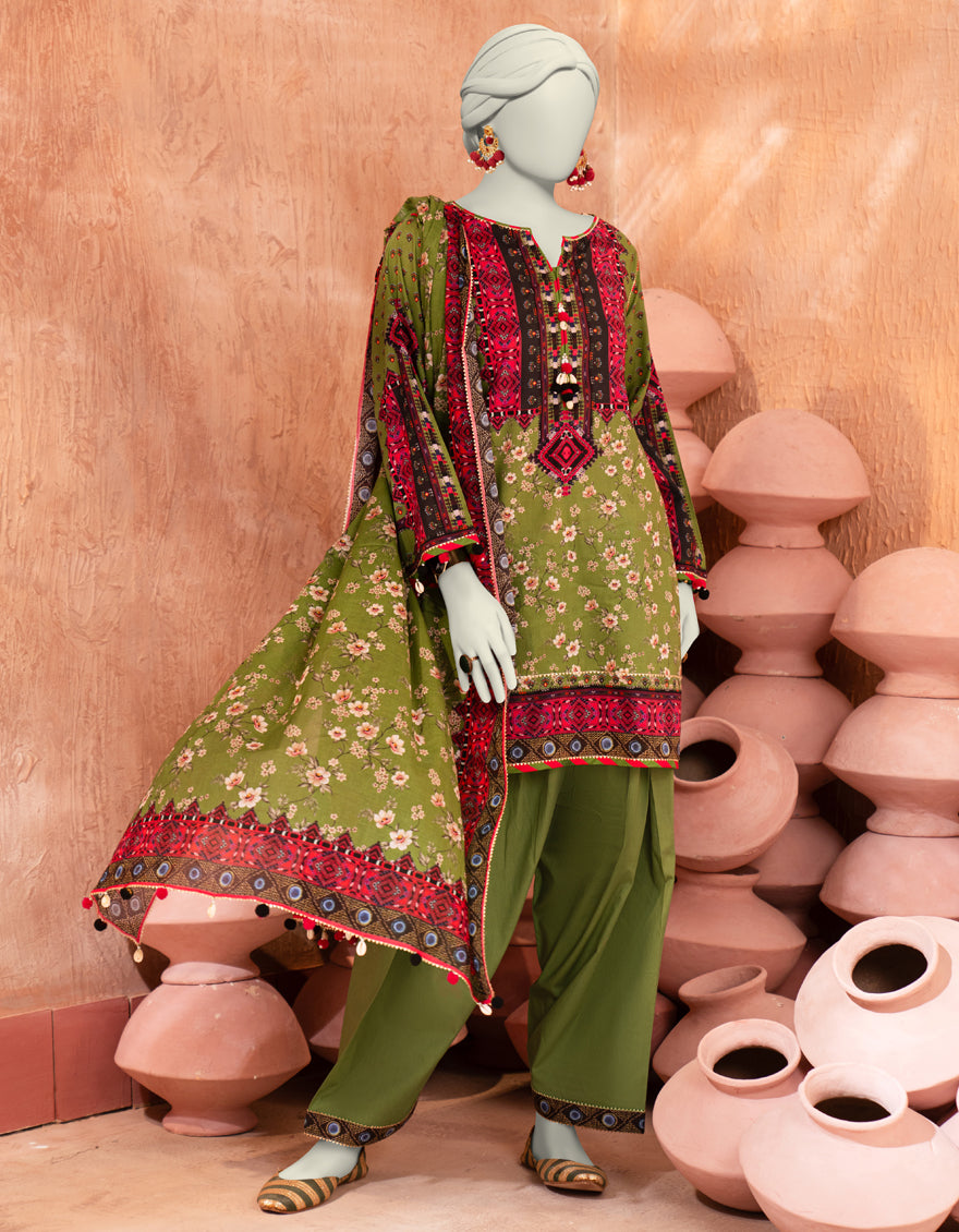 Lawn Green Unstitched Suit - J. Junaid Jamshed