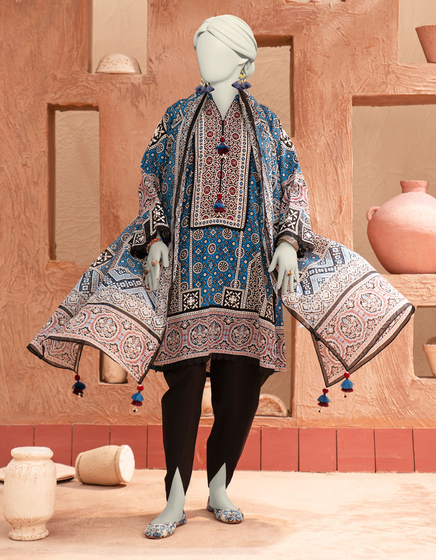 Lawn Multicolor Unstitched Suit - J. Junaid Jamshed