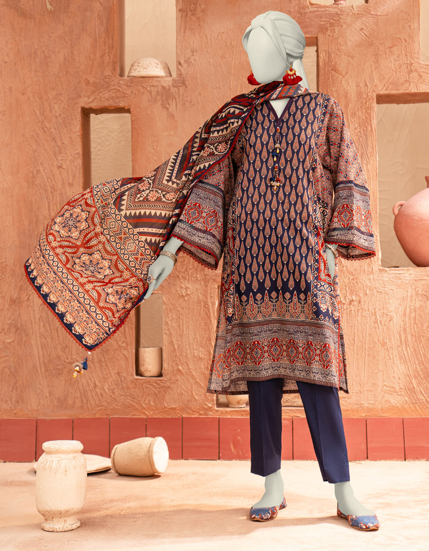 Lawn Multicolor Unstitched Suit - J. Junaid Jamshed