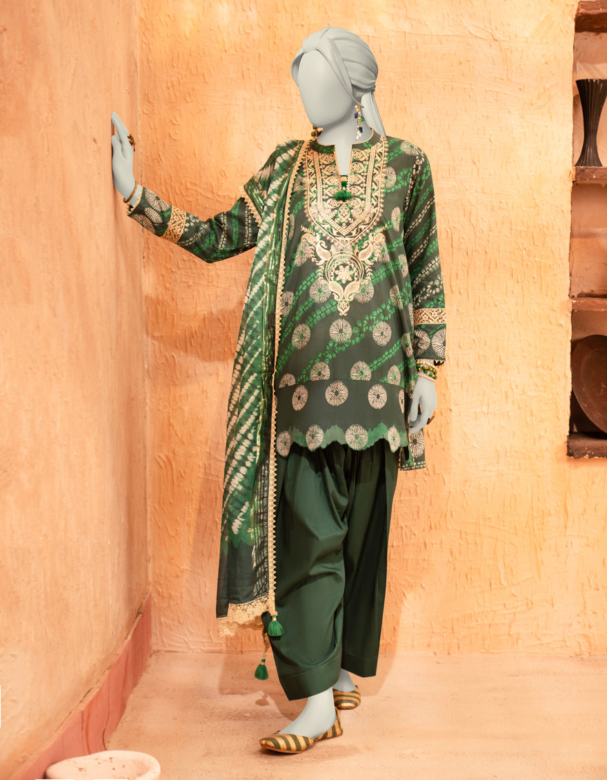Lawn Green Unstitched Suit - J. Junaid Jamshed