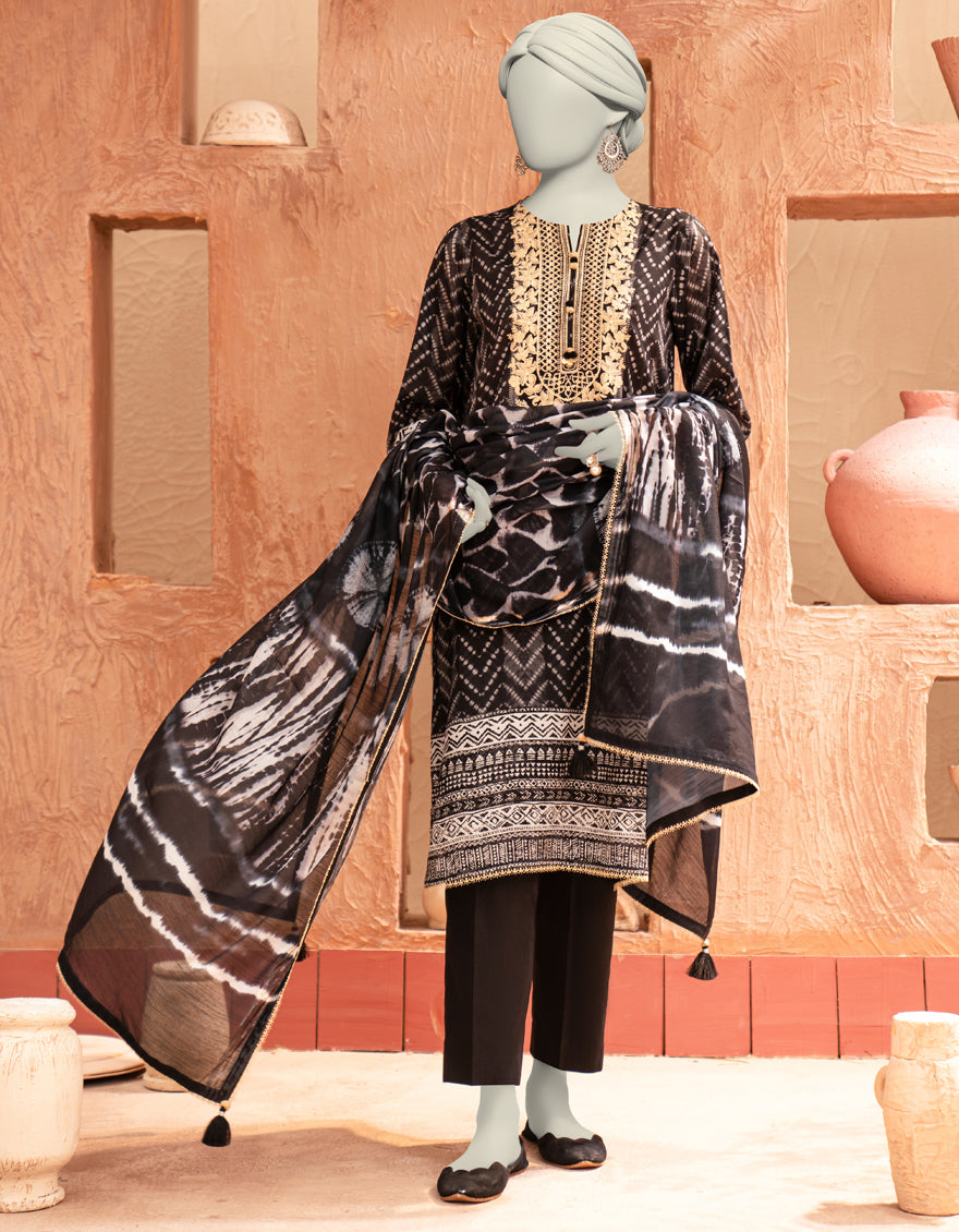 Lawn Black Unstitched Suit - J. Junaid Jamshed