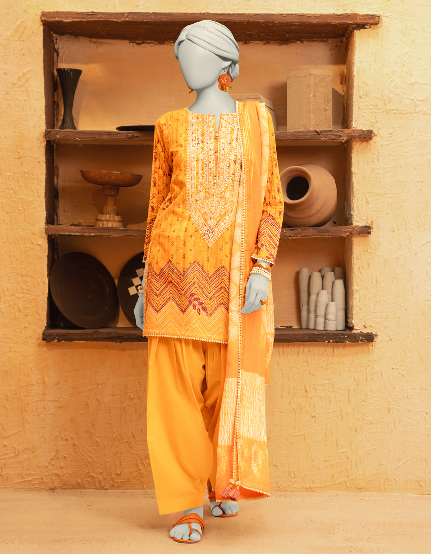 Lawn Mustard Unstitched Suit - J. Junaid Jamshed