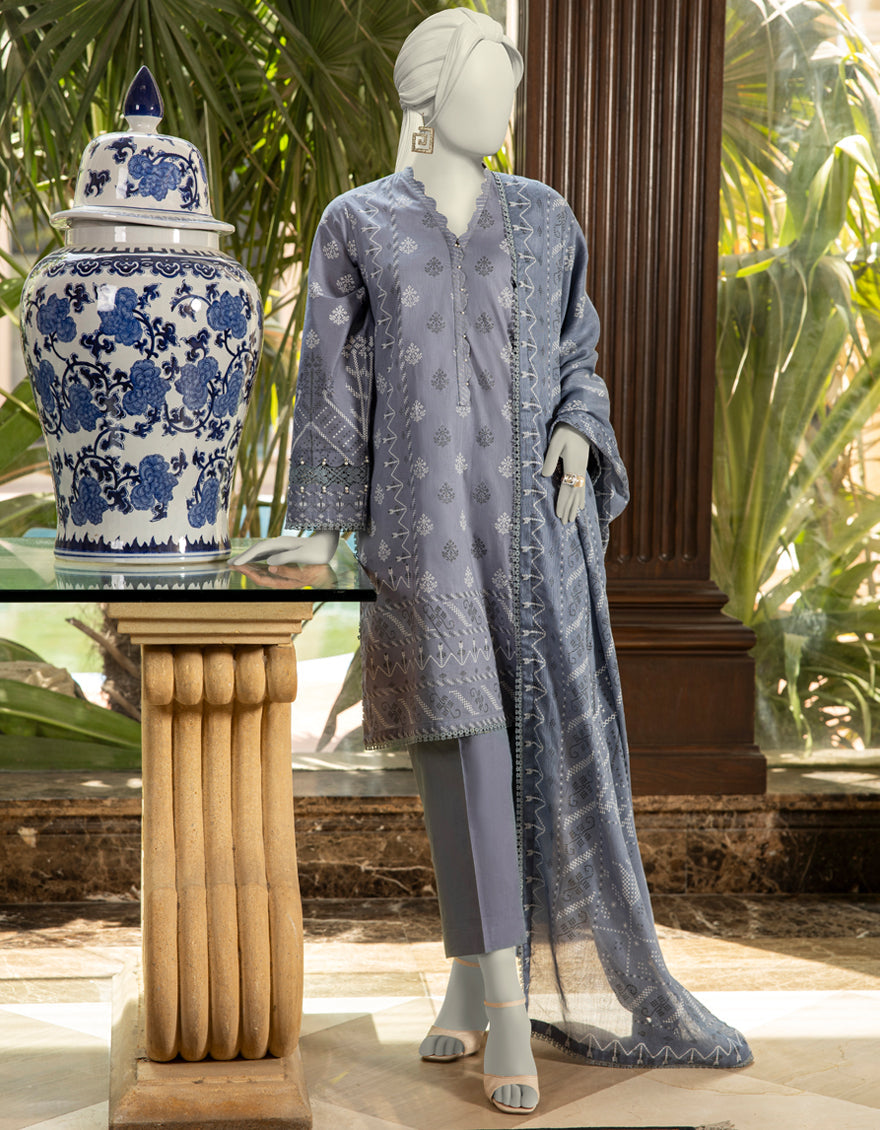 Lawn Grey Unstitched Suit - J. Junaid Jamshed