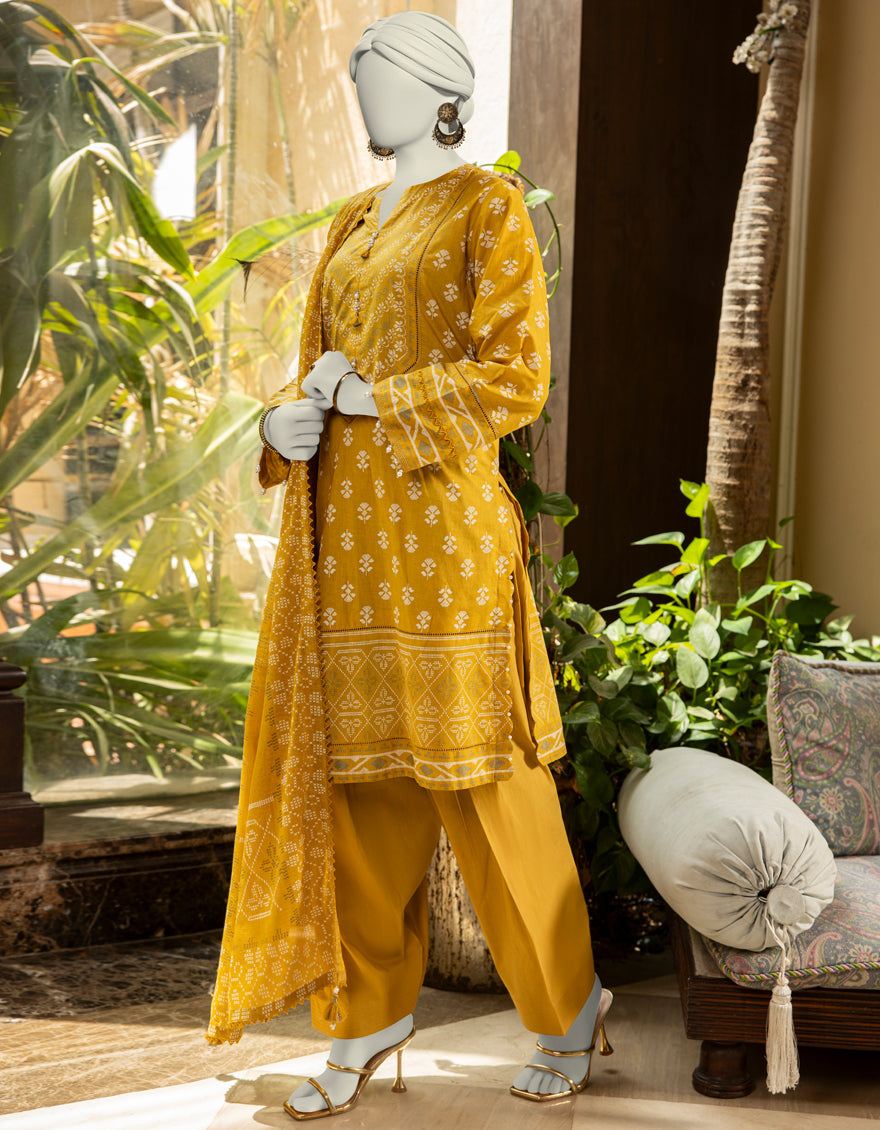 Lawn Ochre Unstitched Suit - J. Junaid Jamshed