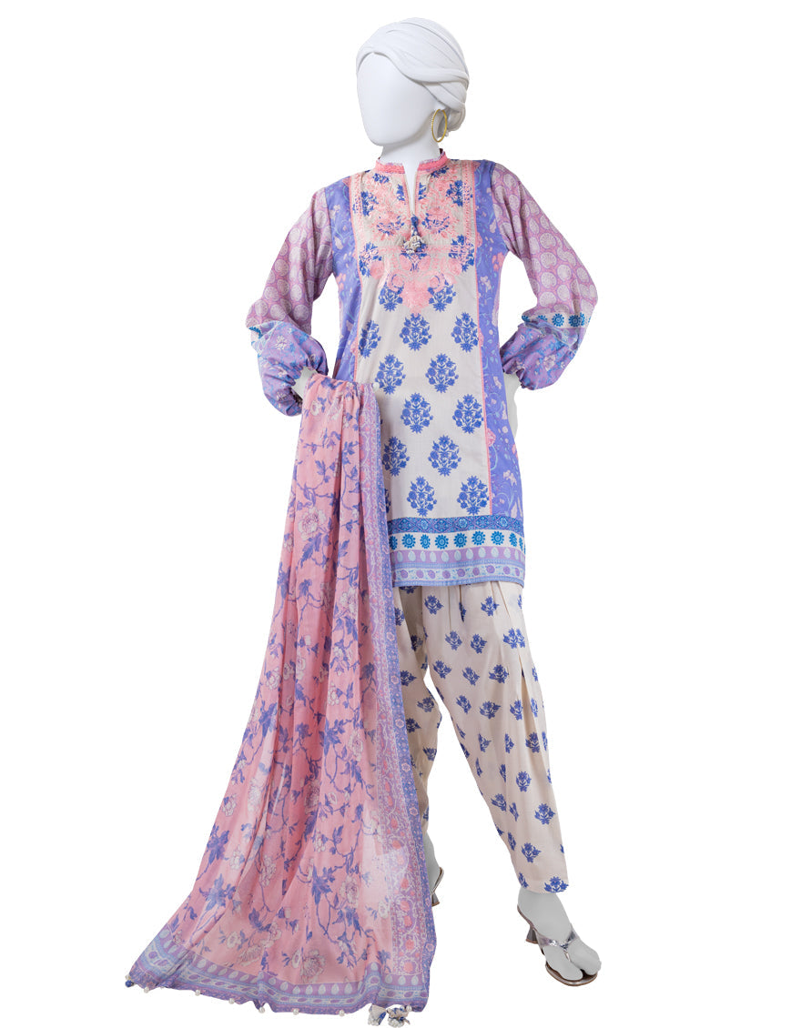 Dobby Blue Unstitched Suit - J. Junaid Jamshed