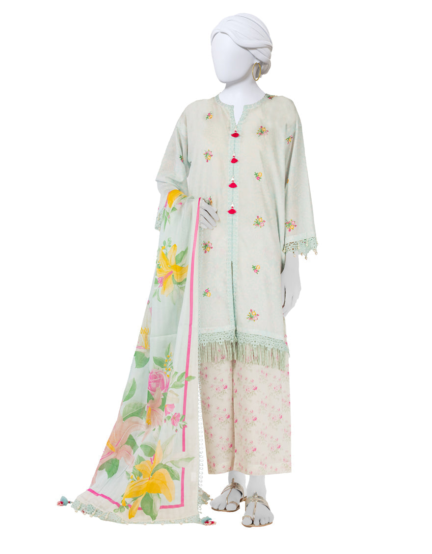 Dobby Blue Unstitched Suit - J. Junaid Jamshed