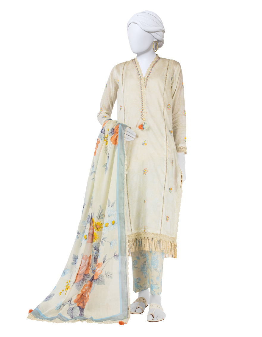 Dobby Off White Unstitched Suit - J. Junaid Jamshed