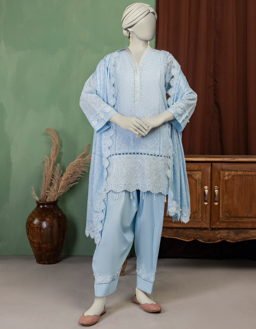 Lawn Blue Unstitched Suit - J. Junaid Jamshed