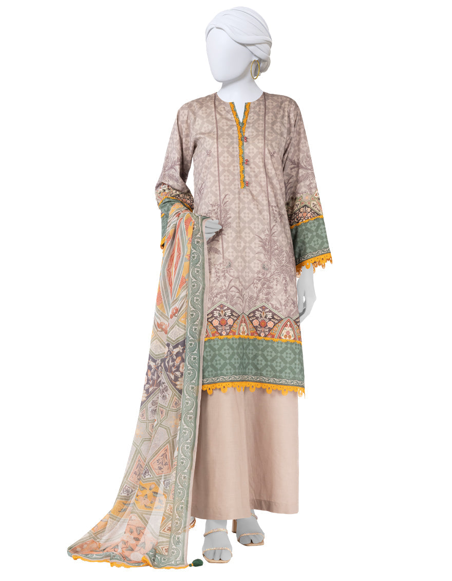 Lawn Brown Unstitched Suit - J. Junaid Jamshed