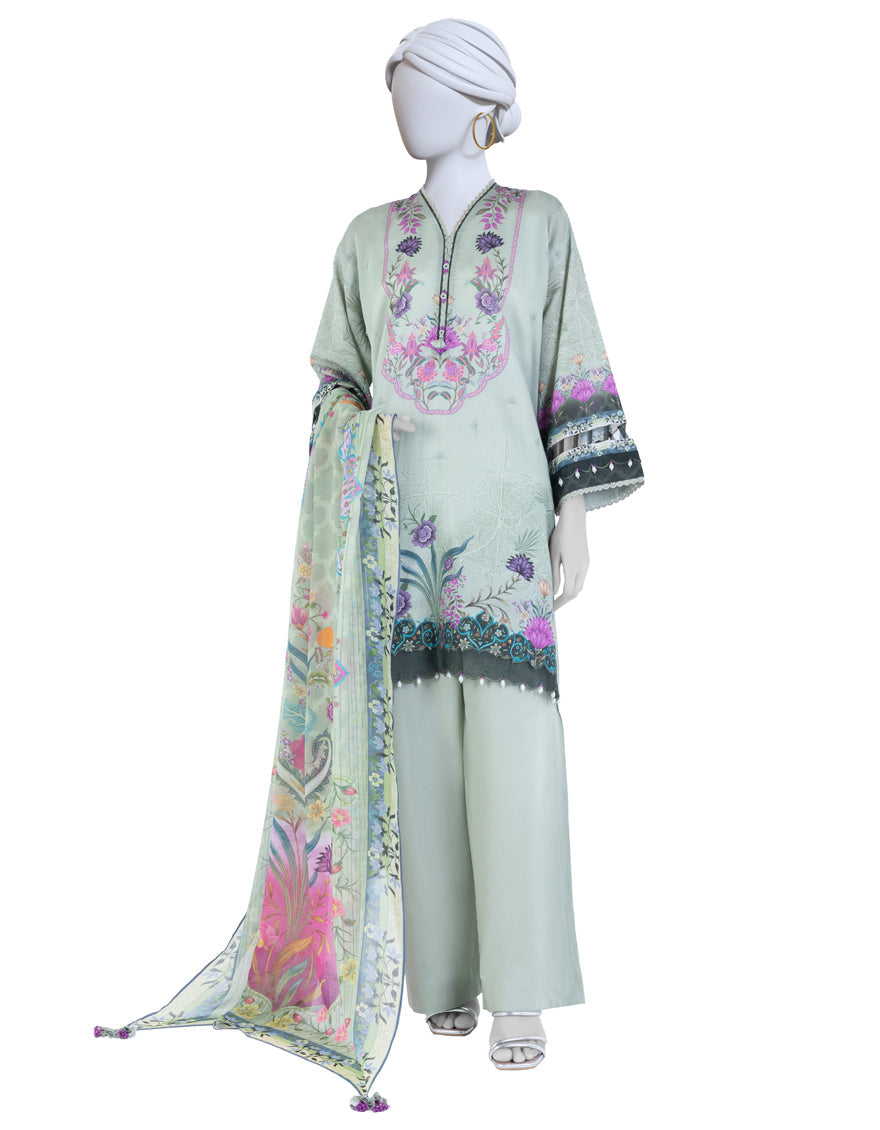 Lawn Green Unstitched Suit - J. Junaid Jamshed