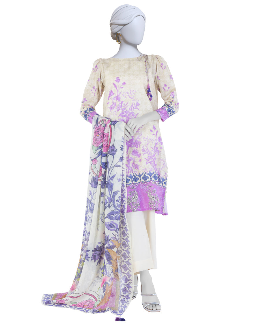 Lawn Beige Unstitched Suit - J. Junaid Jamshed