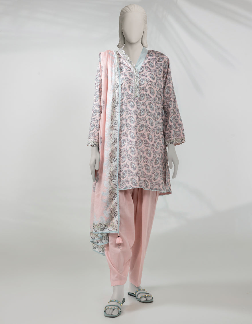 Lawn Pink Unstitched Suit - J. Junaid Jamshed