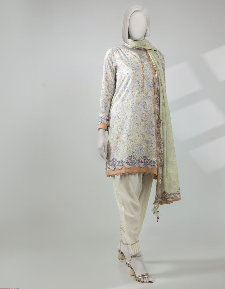 Lawn Green Unstitched Suit - J. Junaid Jamshed