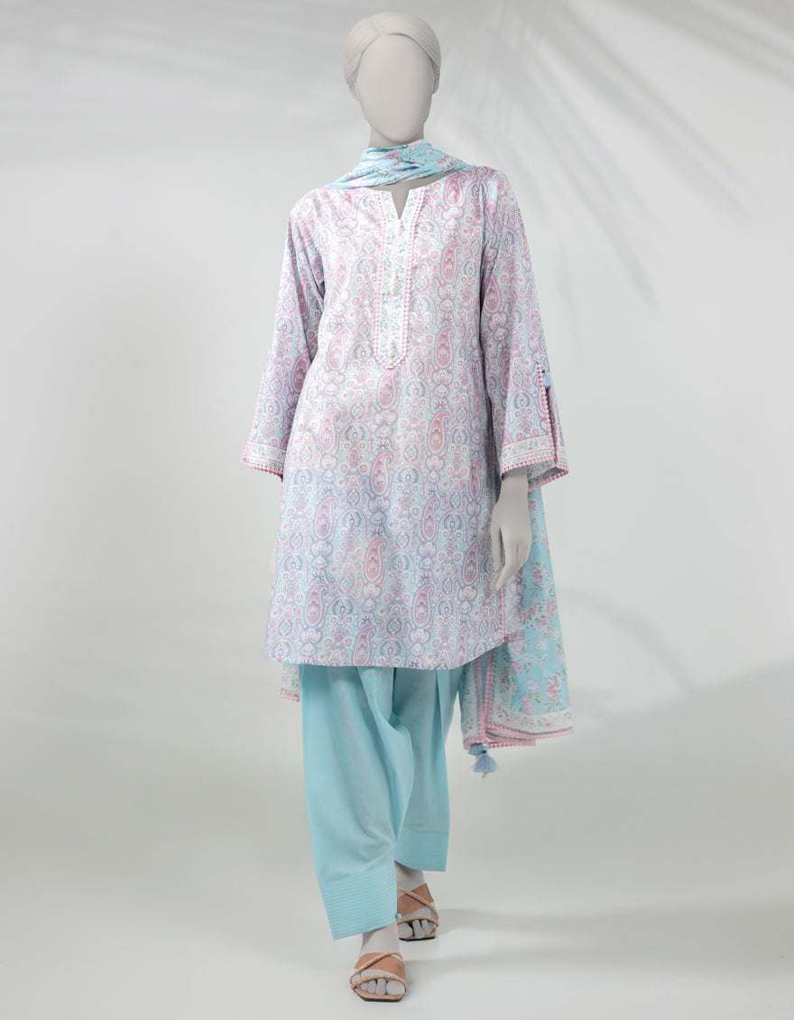 Lawn Blue Unstitched Suit - J. Junaid Jamshed