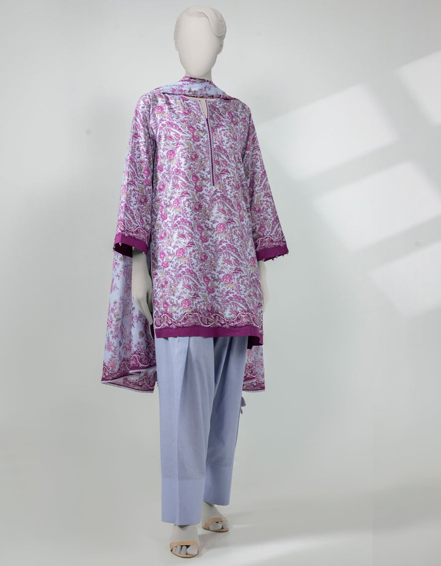 Lawn Blue Unstitched Suit - J. Junaid Jamshed