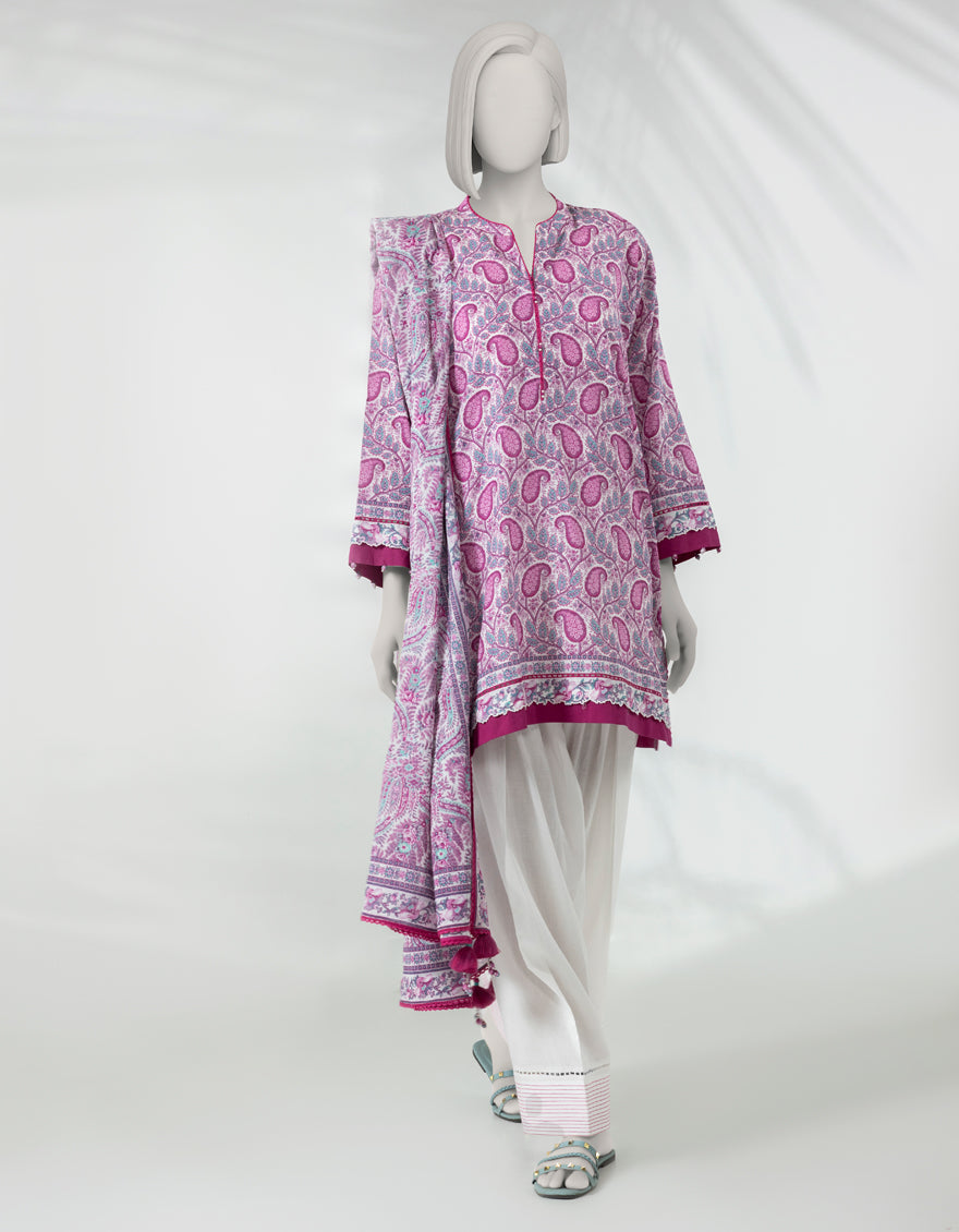 Lawn White Unstitched Suit - J. Junaid Jamshed
