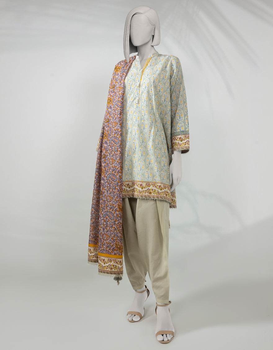 Lawn Beige Unstitched Suit - J. Junaid Jamshed