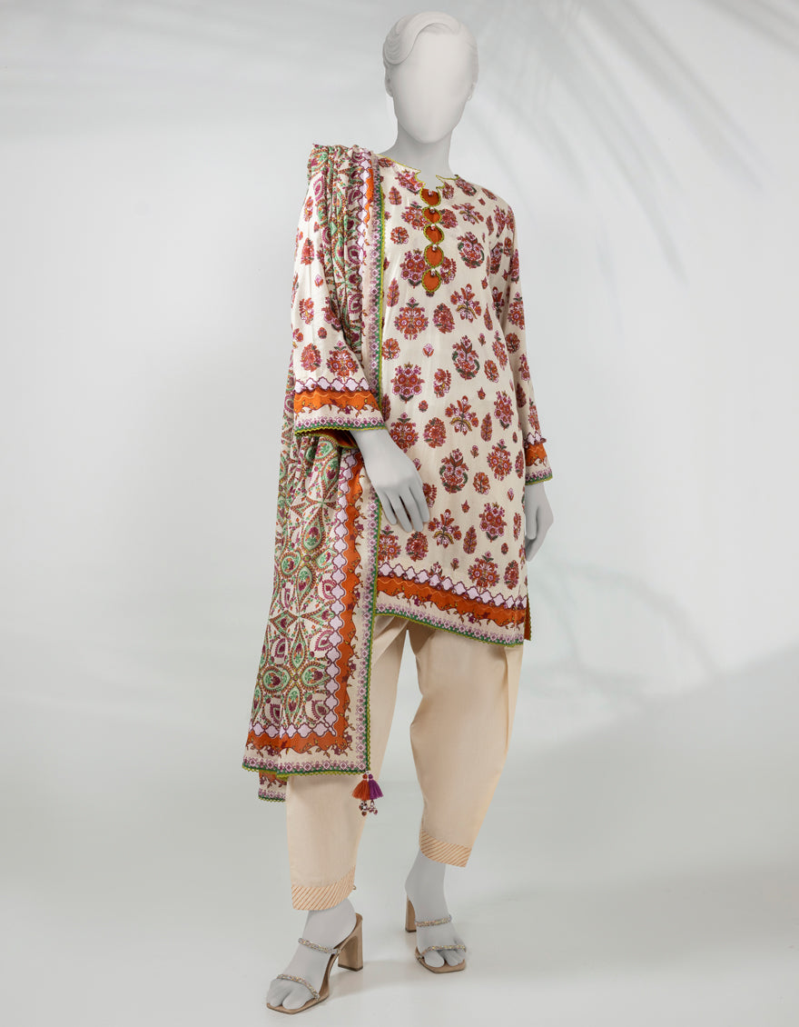 Lawn Multicolor Unstitched Suit - J. Junaid Jamshed