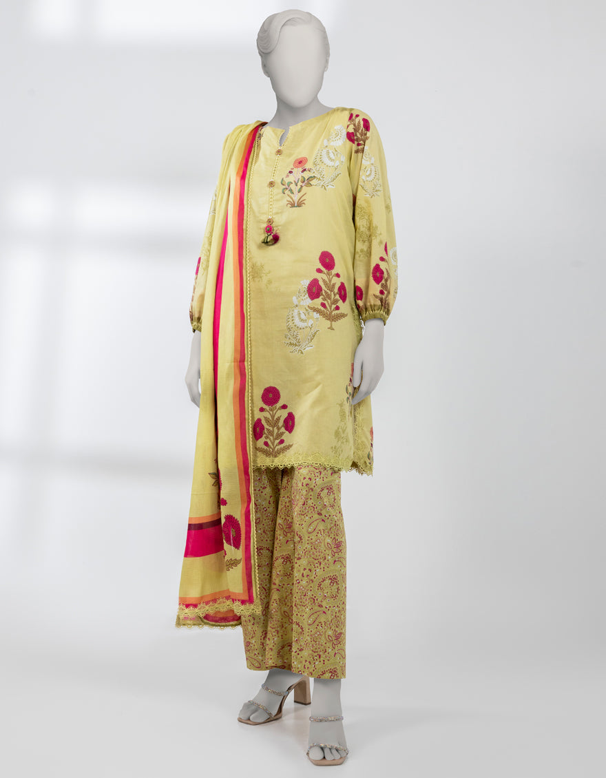 Lawn Green Unstitched Suit - J. Junaid Jamshed