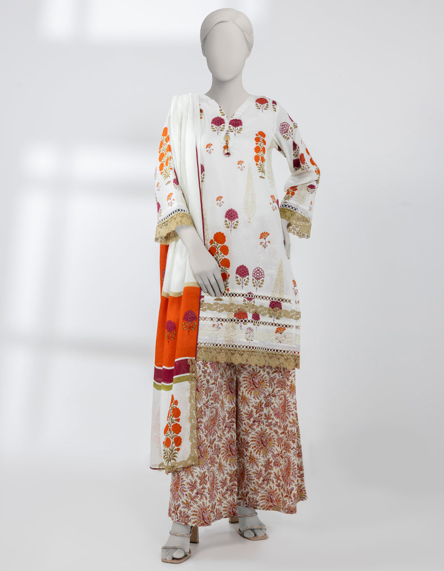 Lawn Off White Unstitched Suit - J. Junaid Jamshed