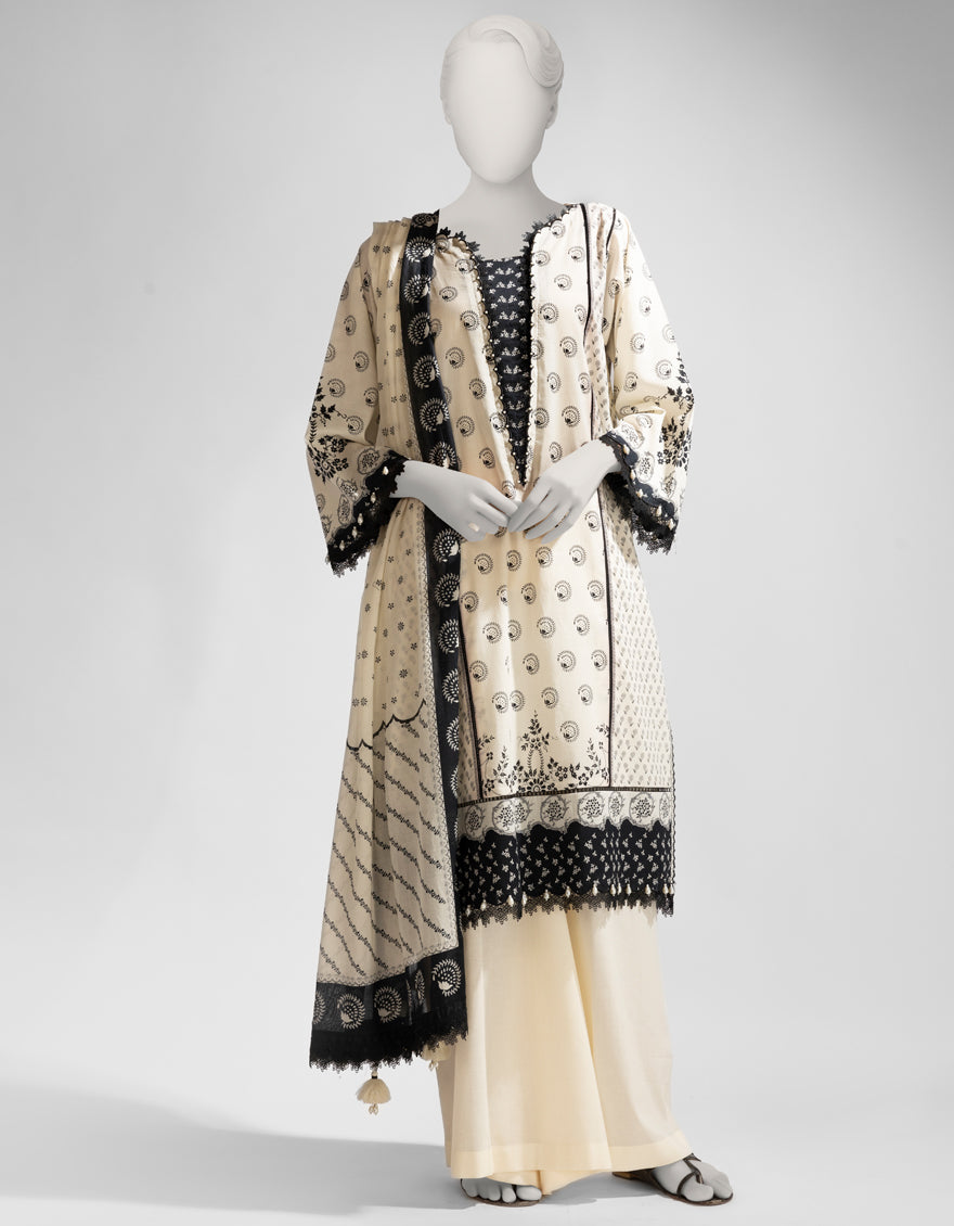 Lawn Off White Unstitched Suit - J. Junaid Jamshed