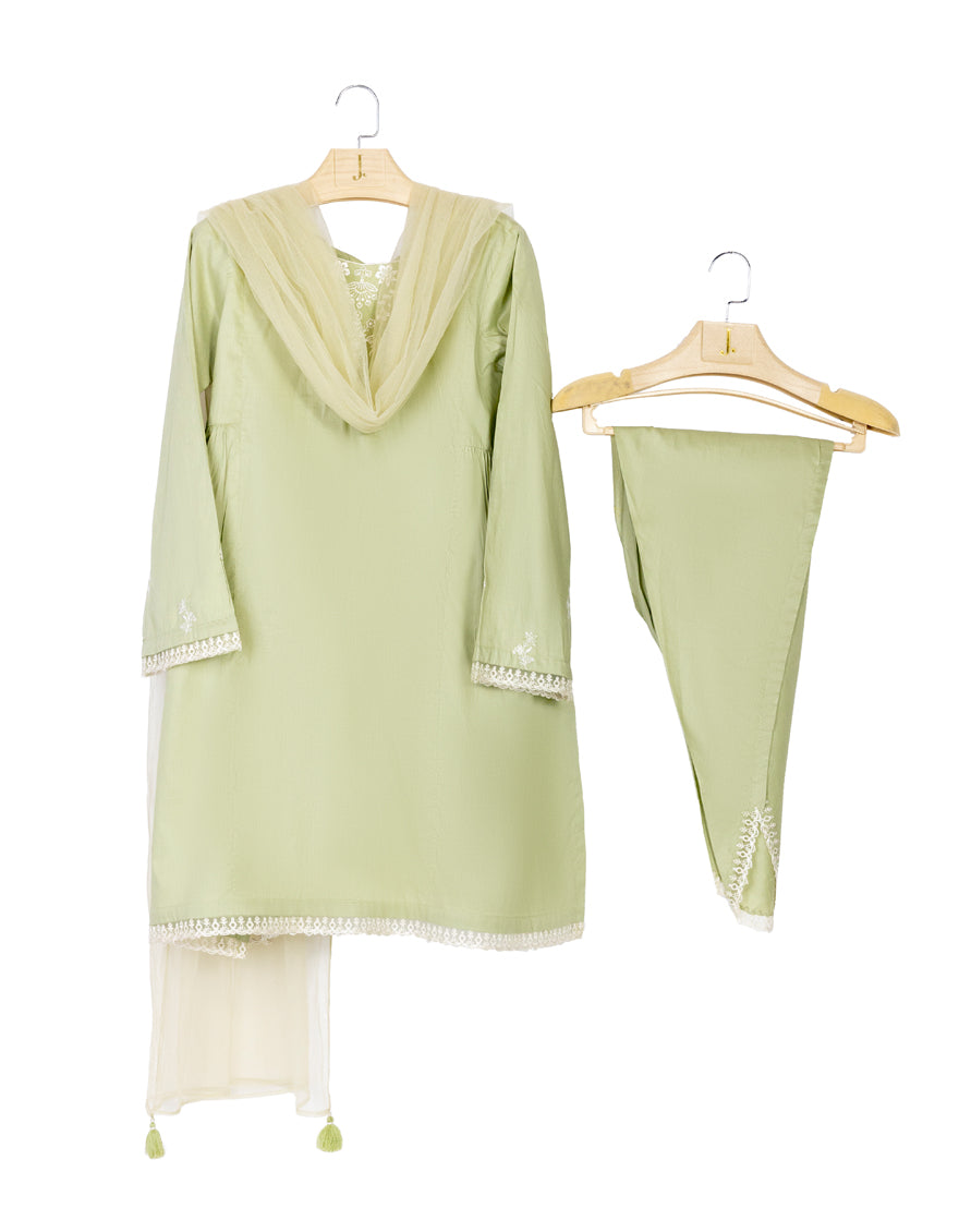 Lawn Green Stitched Suit - J. Junaid Jamshed
