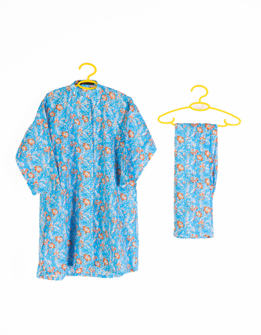 Lawn Blue Stitched Suit - J. Junaid Jamshed