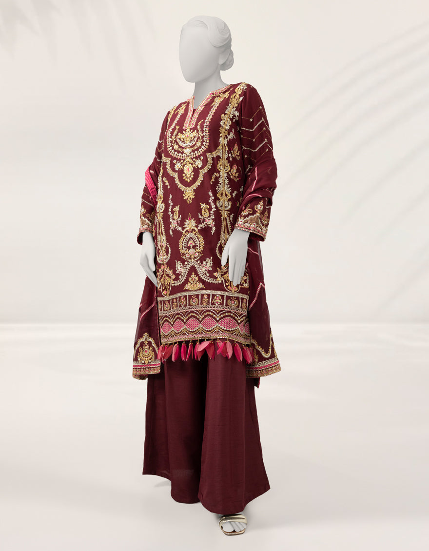 Lawn Red Unstitched Suit - J. Junaid Jamshed