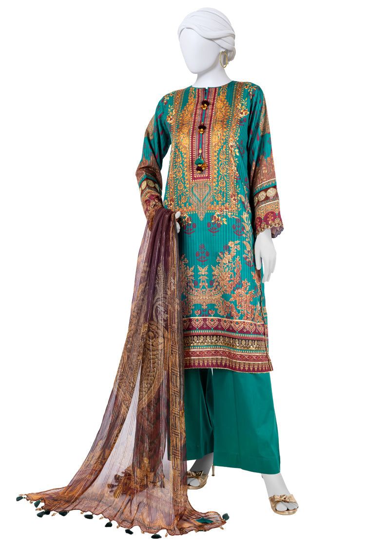Dobby Green Unstitched Suit - J. Junaid Jamshed