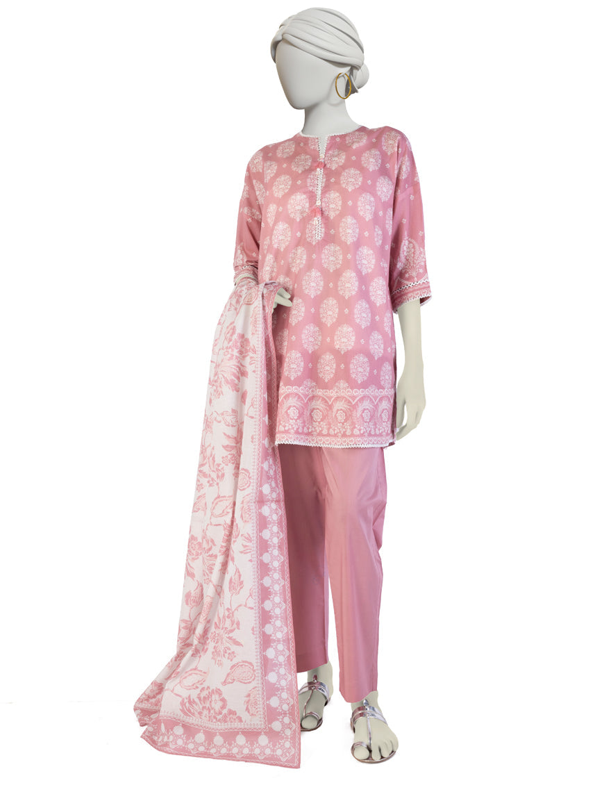 Lawn Pink Unstitched Suit - J. Junaid Jamshed