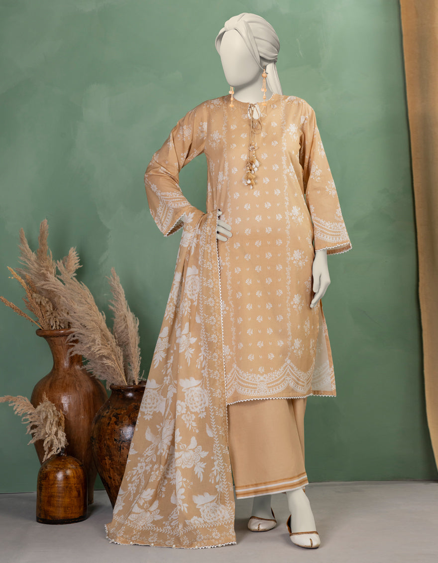 Lawn Beige Unstitched Suit - J. Junaid Jamshed
