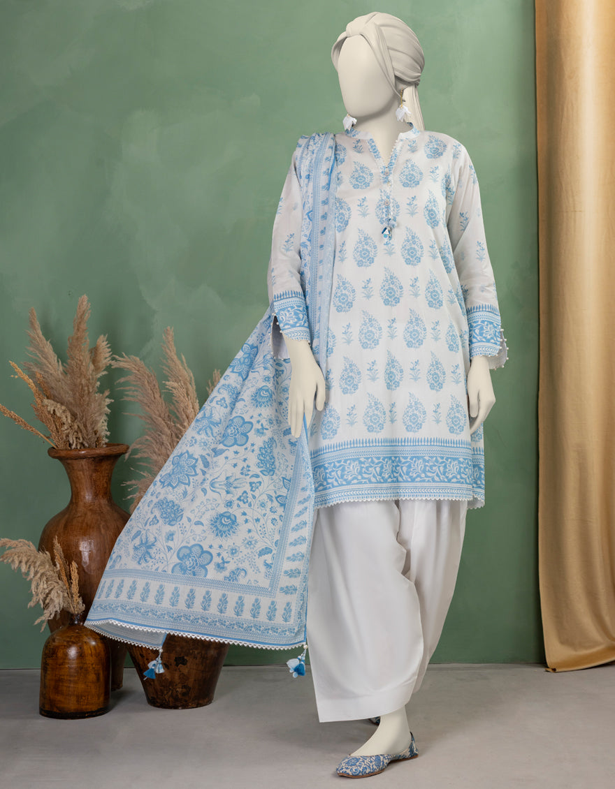 Lawn White Unstitched Suit - J. Junaid Jamshed