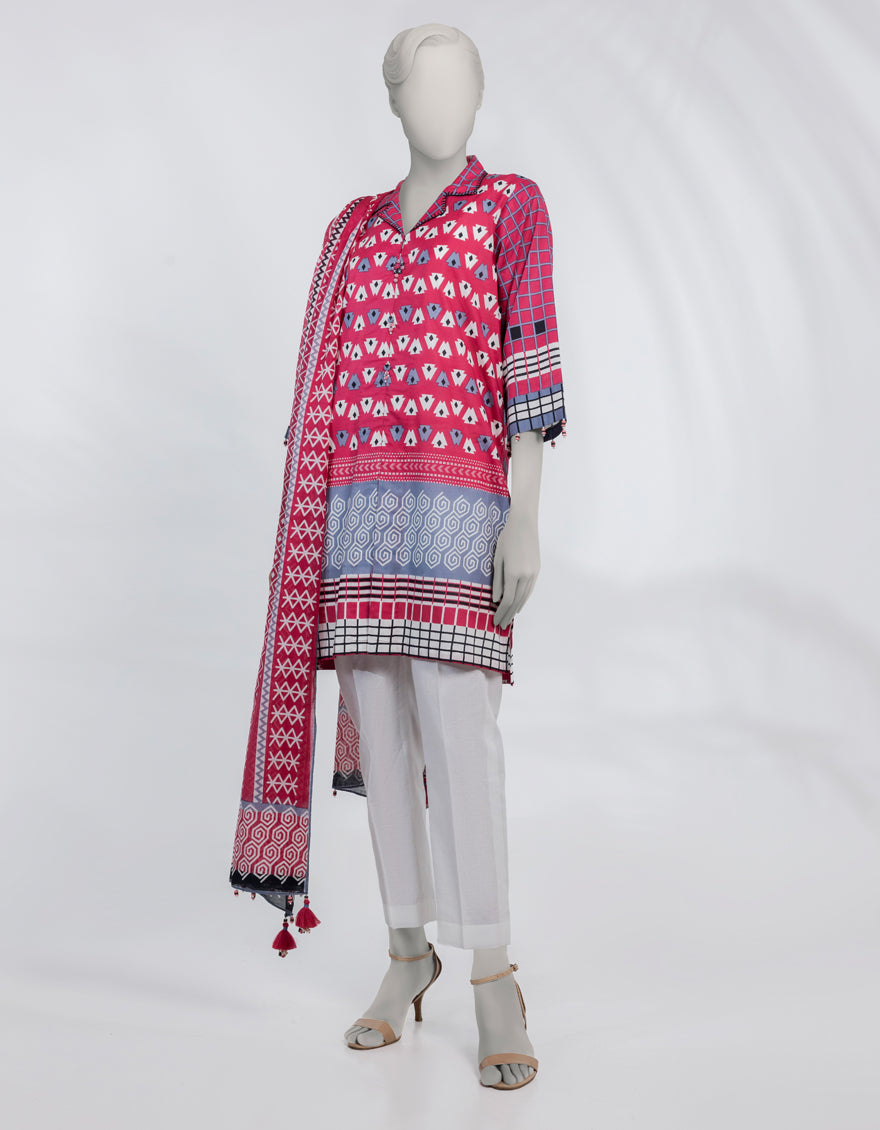 Lawn Pink Unstitched Suit - J. Junaid Jamshed
