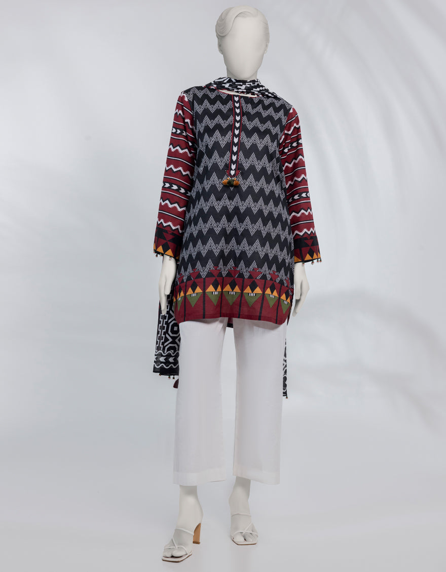 Lawn Black Unstitched Suit - J. Junaid Jamshed