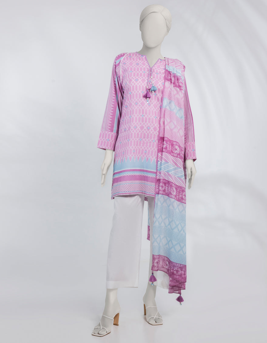 Lawn Pink Unstitched Suit - J. Junaid Jamshed