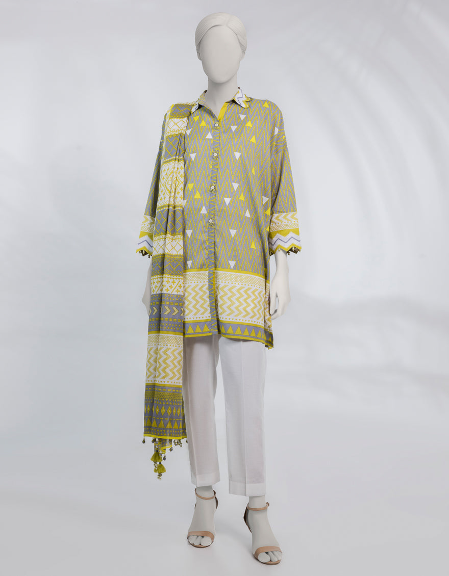 Lawn Grey Unstitched Suit - J. Junaid Jamshed