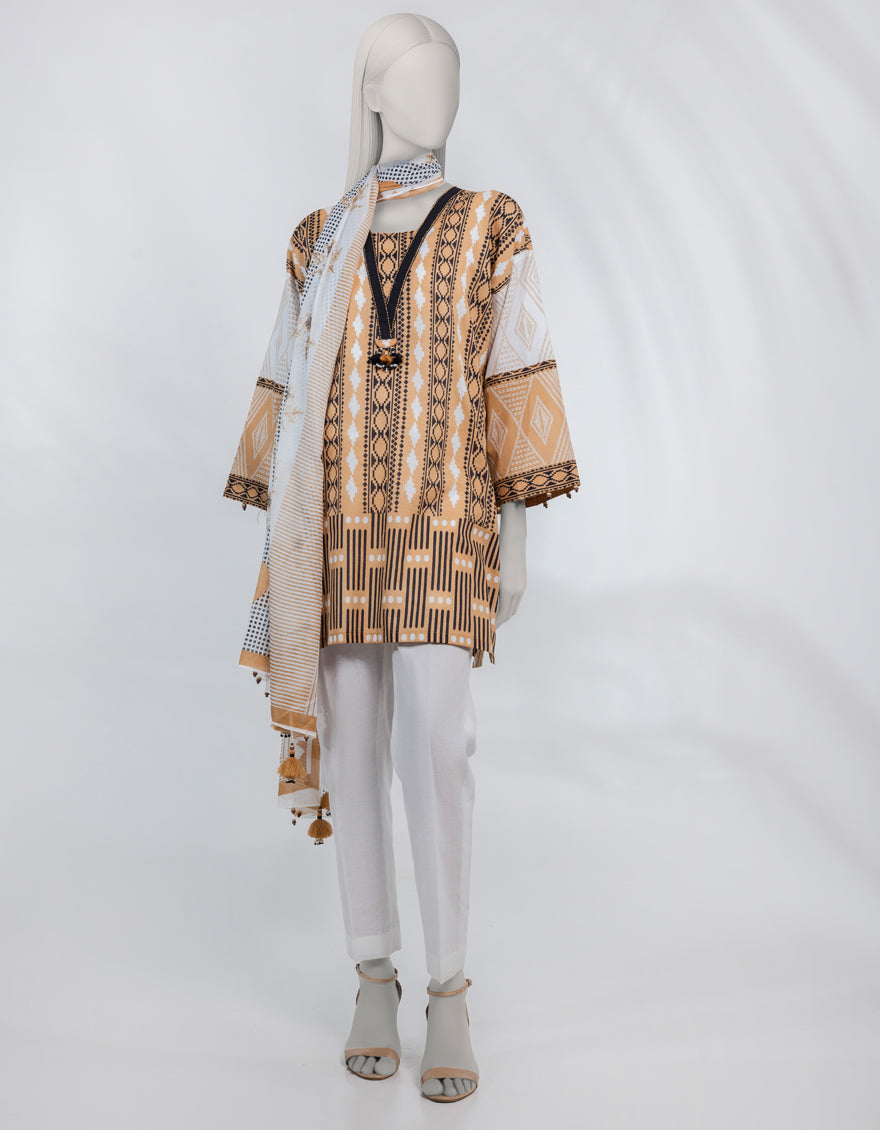 Lawn Brown Unstitched Suit - J. Junaid Jamshed