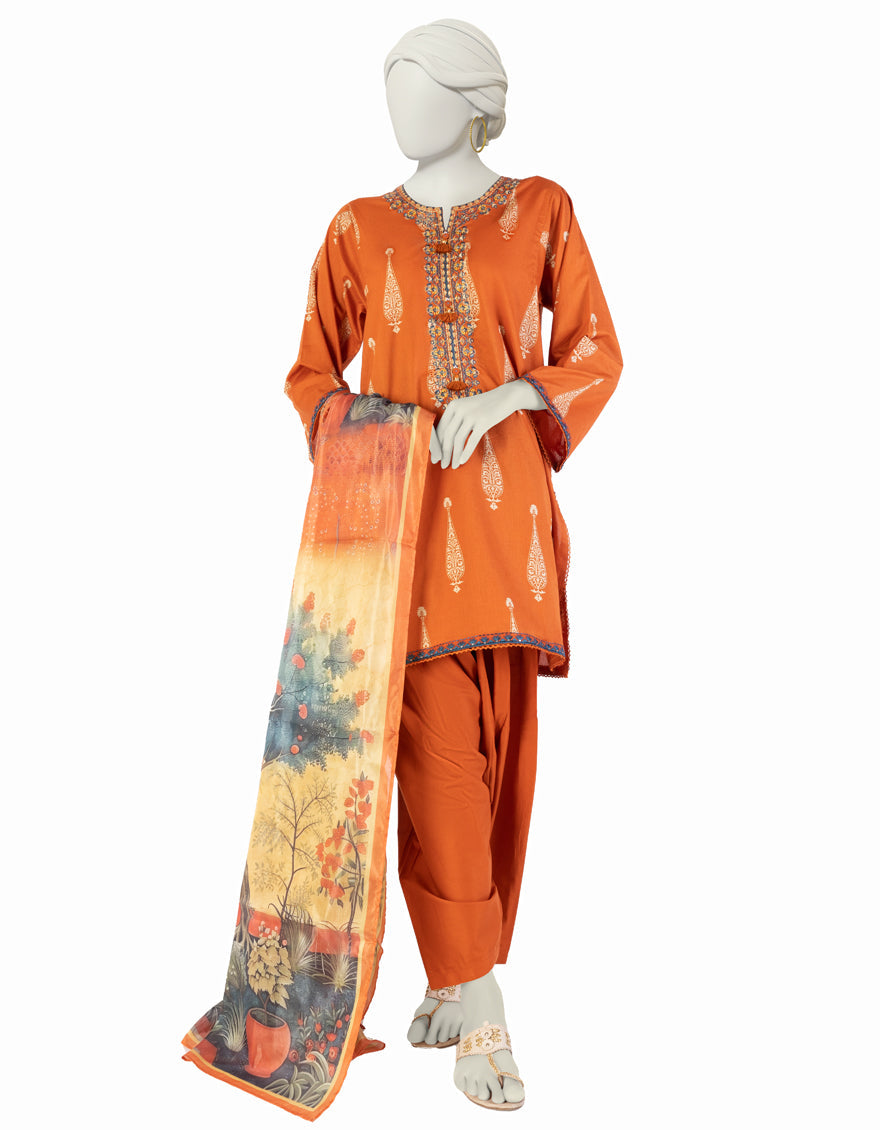 Lawn Orange Unstitched Suit - J. Junaid Jamshed